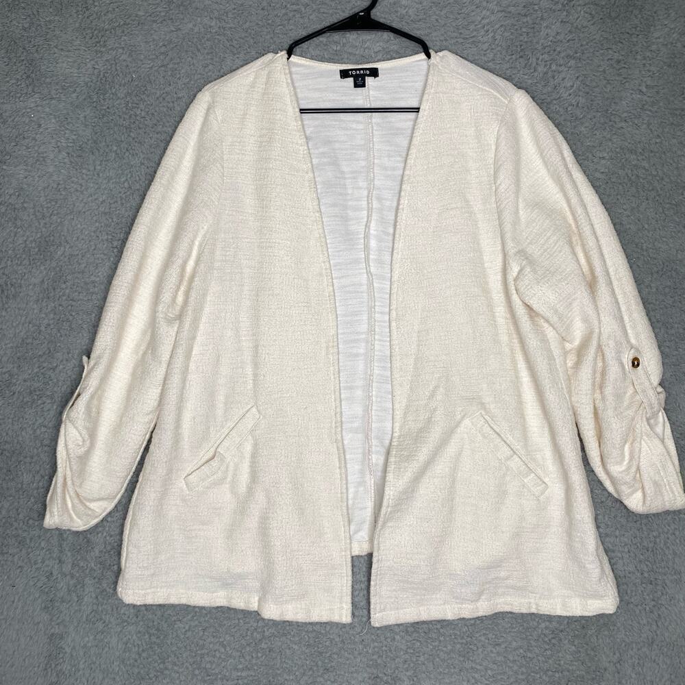 Torrid womens white roll tab sleeve cardagain blazer mature office stretch 2X